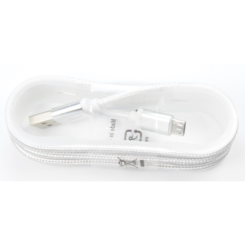 Kabel Micro USB  1,5 m nylon metal biały