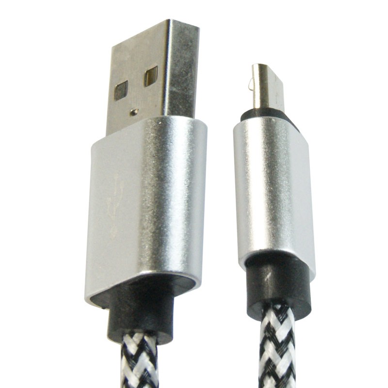 Kabel Micro USB  nylon metal czarno biały gruby