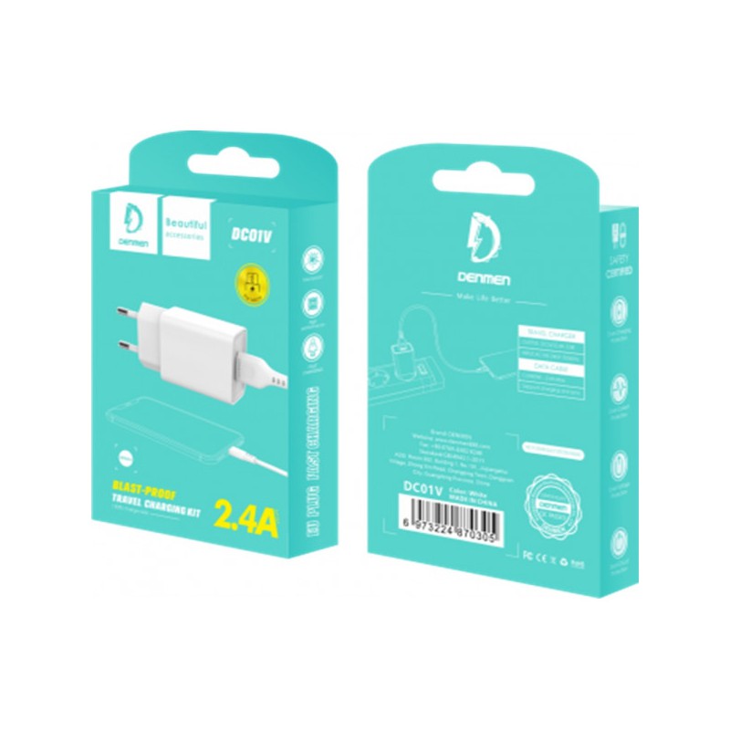 Ładowarka sieciowa USB DENMEN 2,4A+MICRO USB